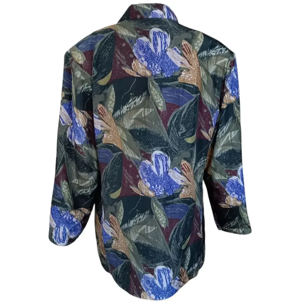 VINTAGE 80s‎ 90s Floral Silk Jacket Blazer M Artsy Tropical Career Office Work